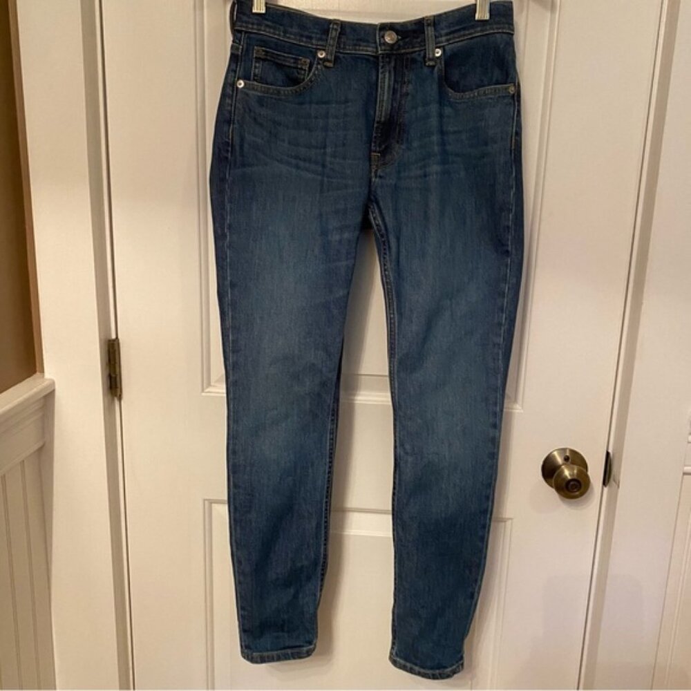 EVERLANE JEANS SLIM STRAIGHT MEDIUM BLUE WASH DENIM FADE WHISKERING SIZE 27